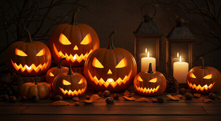 Fototapeta premium halloween pumpkin on a dark background