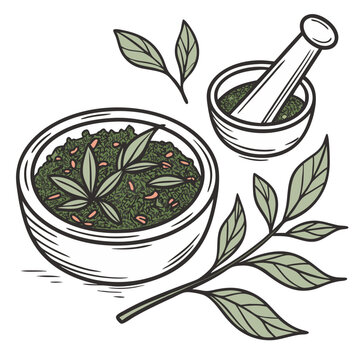 Pangi Stew Vector &ndash; Traditional Sabahan Rare Leaf Stew with Herbal Flavor. Perfect for: Sabah gastronomy features, indigenous cuisine spotlights, foraging & heritage food content, niche recipe collect