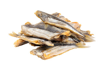pile of dried anchovies, a delicacy isolated on white background