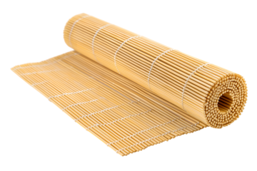 bamboo sushi mat roll ready for food preparation  isolated on white background