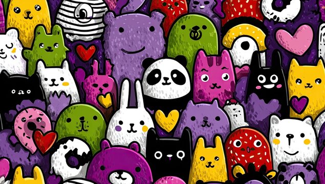 Cute animal characters in a vibrant pattern