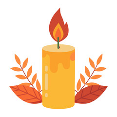 Minimalist autumn candle illustration with falling leaves
