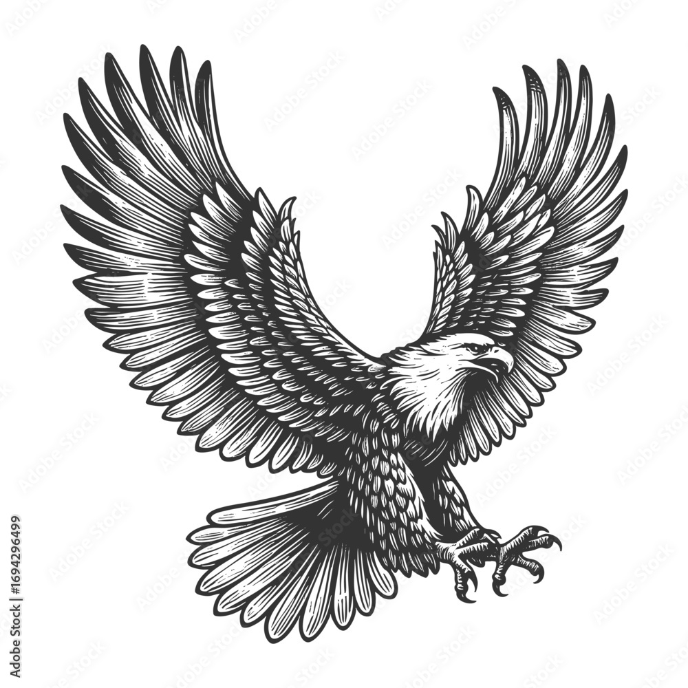 Poster powerful eagle with wings fully spread and talons extended, symbolizing freedom and strength sketch 