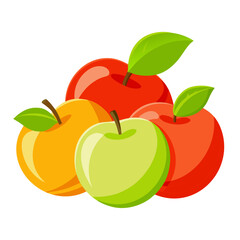 Colorful vector illustration of ripe apples with green leaves