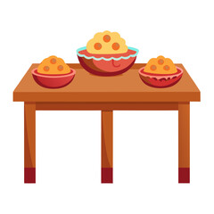 Rustic wooden table with delicious pies illustration