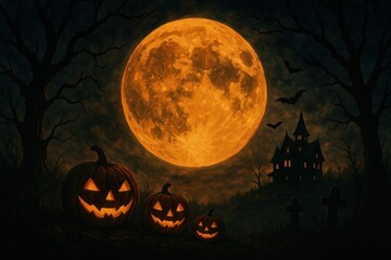 Fototapeta premium Spooky Halloween night scene.