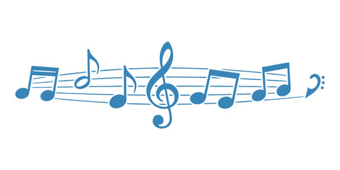 Blue clef music notes key musical border illustration divider clipart, vector stock illustration. © Achmad Sukriyadi