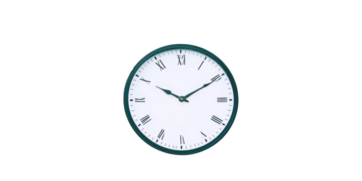 Classic Wall Clock with Roman Numerals time watch isolated on a transparent background
