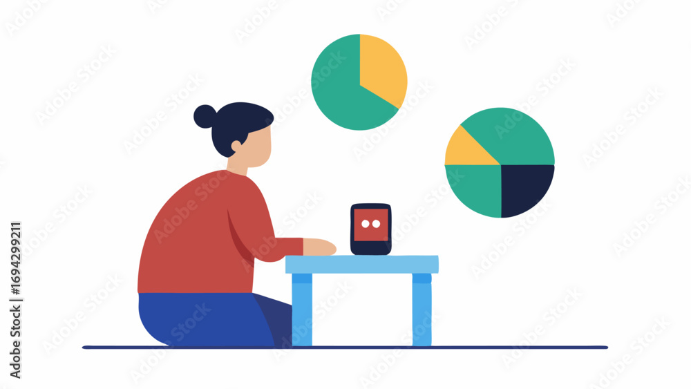 Poster daily activity summary a patient sitting at a table looking at their smarch that shows a summary of 
