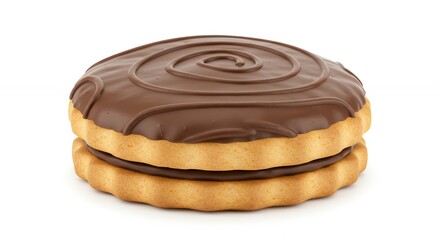 Chocolate biscuit with a spiral design against a white backdrop perfect for food presentations