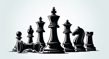 Elegant Black Chess Pieces Vector Art – High-Resolution Strategic Game Illustration for Designers, Gamers, and Chess Enthusiasts