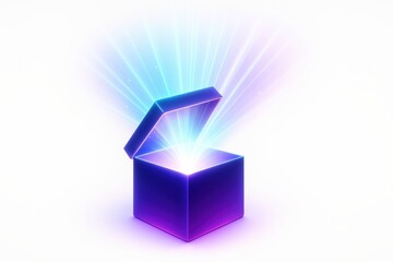 Magical Open Box with Radiant Light Beams Emitting from Inside in Vibrant Colors
