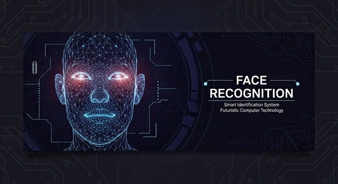 Futuristic Smart Identification System Face Recognition Low Poly Design Template - Powered by Adobe