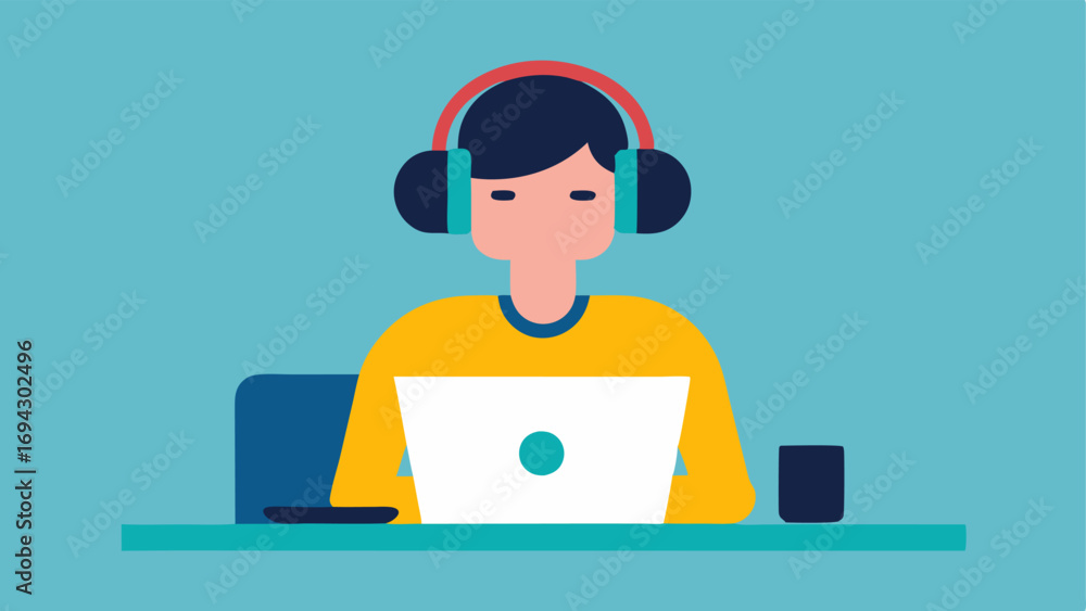 Poster customized noisecanceling headphones an illustration of an employee using noisecanceling headphones 
