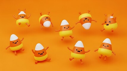 Naklejka premium Playful Animated Cartoon Baby Chick Characters Dancing and Jumping on Bright Yellow Background for Kids Entertainment and Children's Media Content