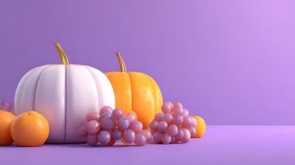 Naklejka premium autumn harvest display with pumpkins oranges grapes and vibrant colors