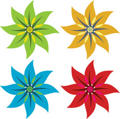 Obraz premium A detailed vector illustration featuring a set of four unique floral-inspired designs, each showcasing a vibrant and distinct color palette. This versatile collection is perfect for a wide variety of