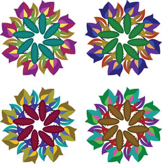 Obraz premium A detailed vector illustration featuring a set of four unique floral-inspired designs, each showcasing a vibrant and distinct color palette. This versatile collection is perfect for a wide variety of