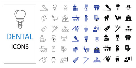 dental icons set. tooth, toothpaste, toothbrush, implant  and more. simple complette vector illustration