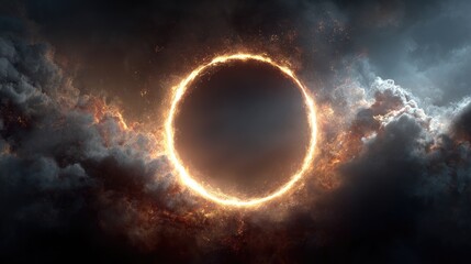 Fiery ringed void in stormy sky