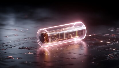 Glowing vacuum tube on a dark textured surface