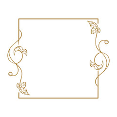Square botanical frame with curls and leaves. Ornamental border for greeting cards