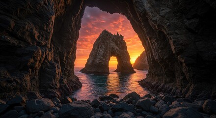 Sunset Arch Rock Ocean Cave