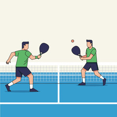 Pickleball Doubles Match Vector Illustration