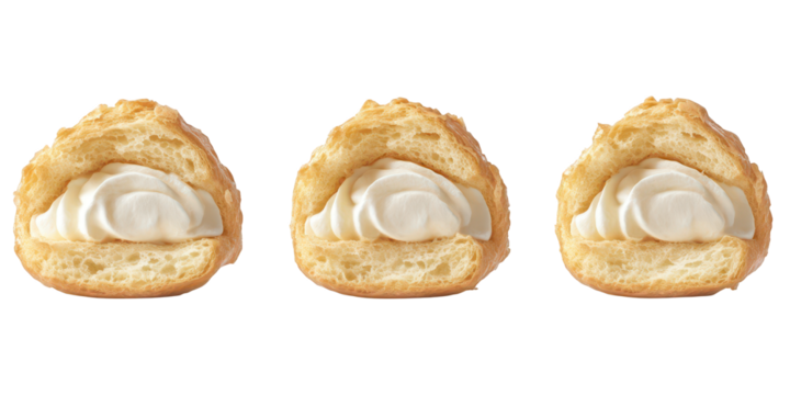 Cream Filled Pastry Puffs Arranged in a Row blur 371c7b42 isolated on a transparent background