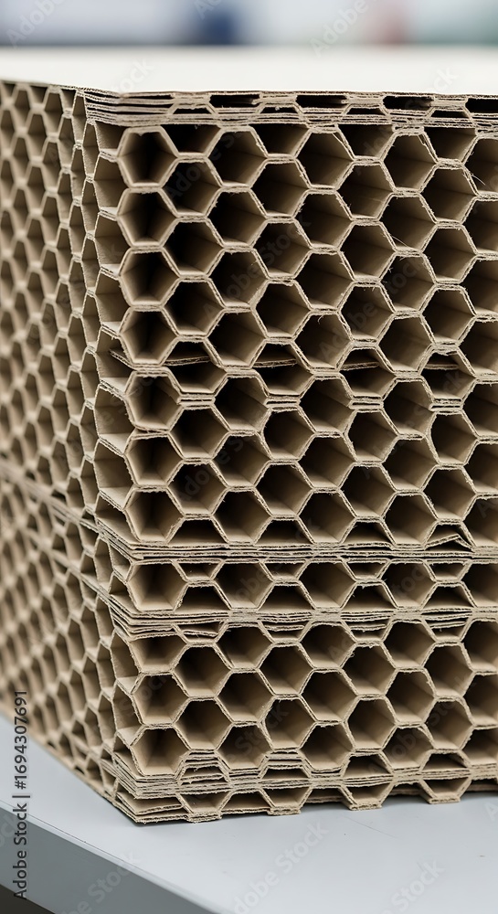 Aufkleber stacked honeycomb cardboard sheets exhibit a close-up view of the intricate pattern and structure.