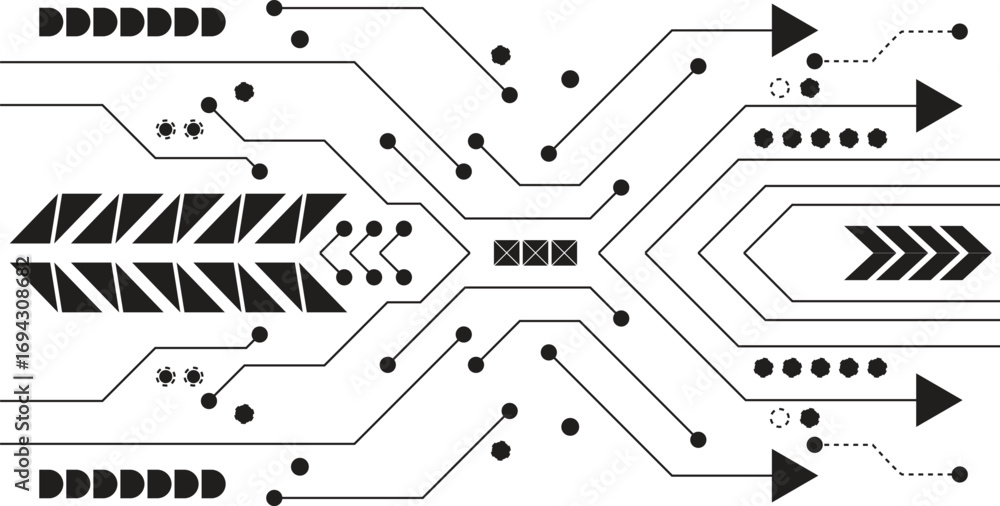 Poster abstract technology elements graphic with cyber digital interface and virtual grid