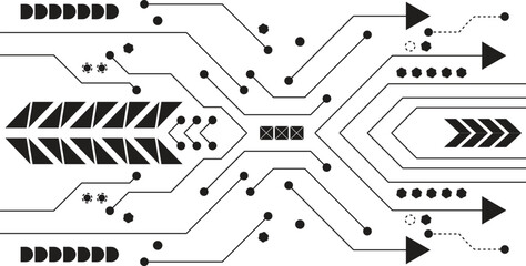 Abstract Technology Elements Graphic with Cyber Digital Interface and Virtual Grid