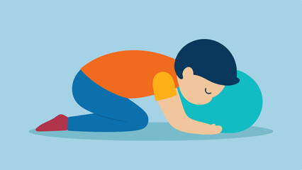 Childs Pose Variation A participant using a cushion for support while in a variation of Childs Pose demonstrating modifications for comfort during practice.