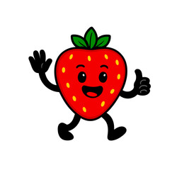 Cute Strawberry Cartoon.  Happy strawberry character with smiling face, perfect for fruit, dessert, and healthy food designs.