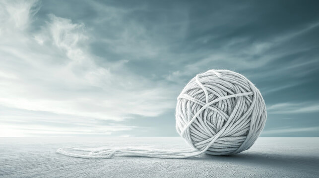 White Ball of Yarn with Thread in Minimalist Space Symbolizing Complexity