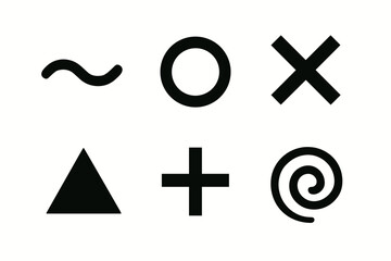 Obraz premium Geometric shapes collection: circle, cross, wave, spiral, triangle, plus