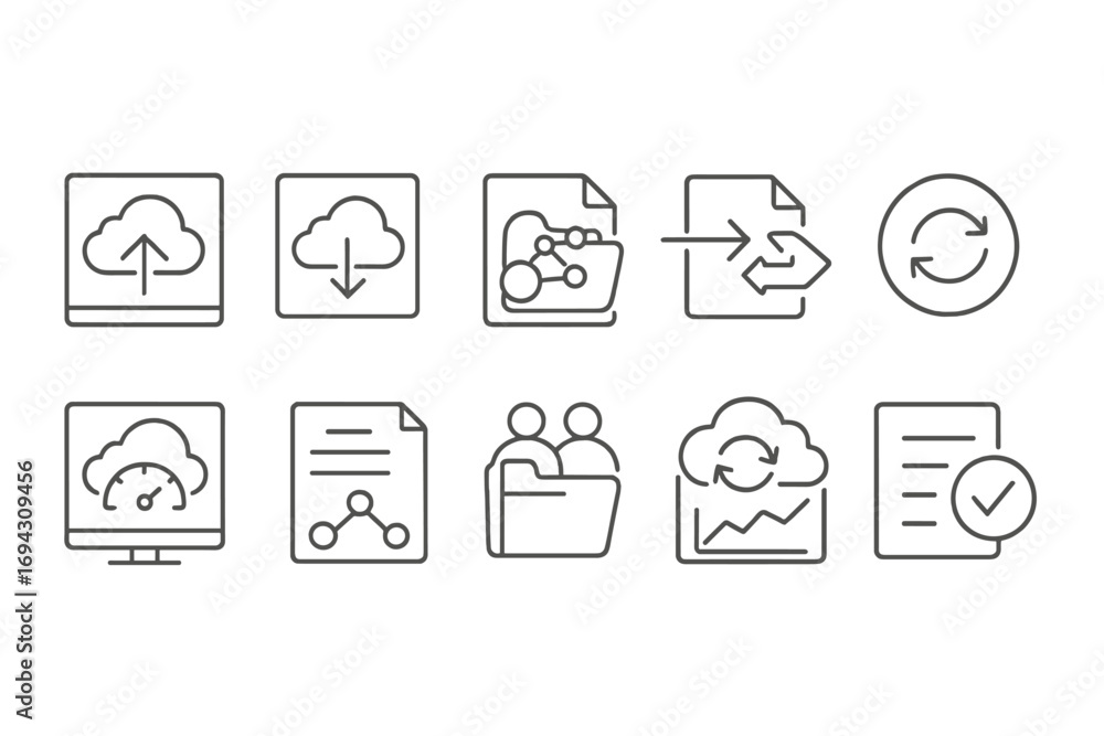 Poster cloud computing outline icon set. data, storage, security symbols collection
