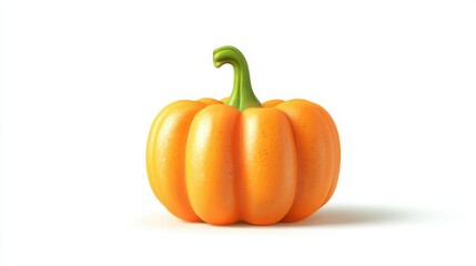 Obraz premium Fresh Orange Pumpkin with Green Stem on White Background