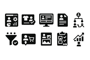 Business, sales solid icon set. workflow, strategy icons solid collection