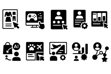 Business and digital marketing icon set. ecommerce analytics icons, silhouette style