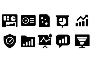 Business management icon set. flat icons for growth, strategy, planning, analysis