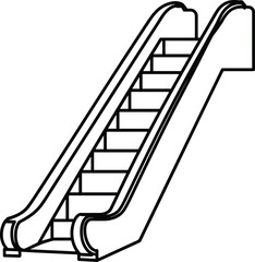 Escalator line drawing, mechanical steps, public transport, infrastructure design, black outline, vector sketch, mall escalator, architectural element, stair lift, transit concept