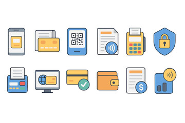 Finance and security icon set. financial, secure, payment icons in outline style