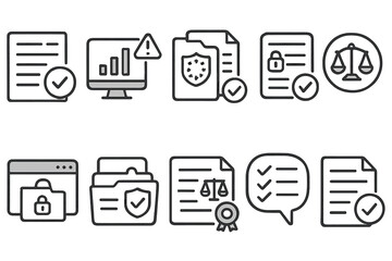 Security and privacy line icon set: data protection, cyber safety, digital shield icons