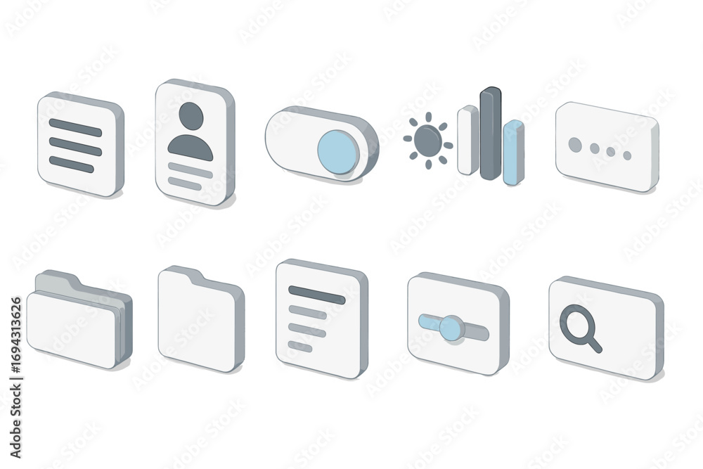 Fototapete web interface 3d icon set. user interface elements in 3d graphics style
