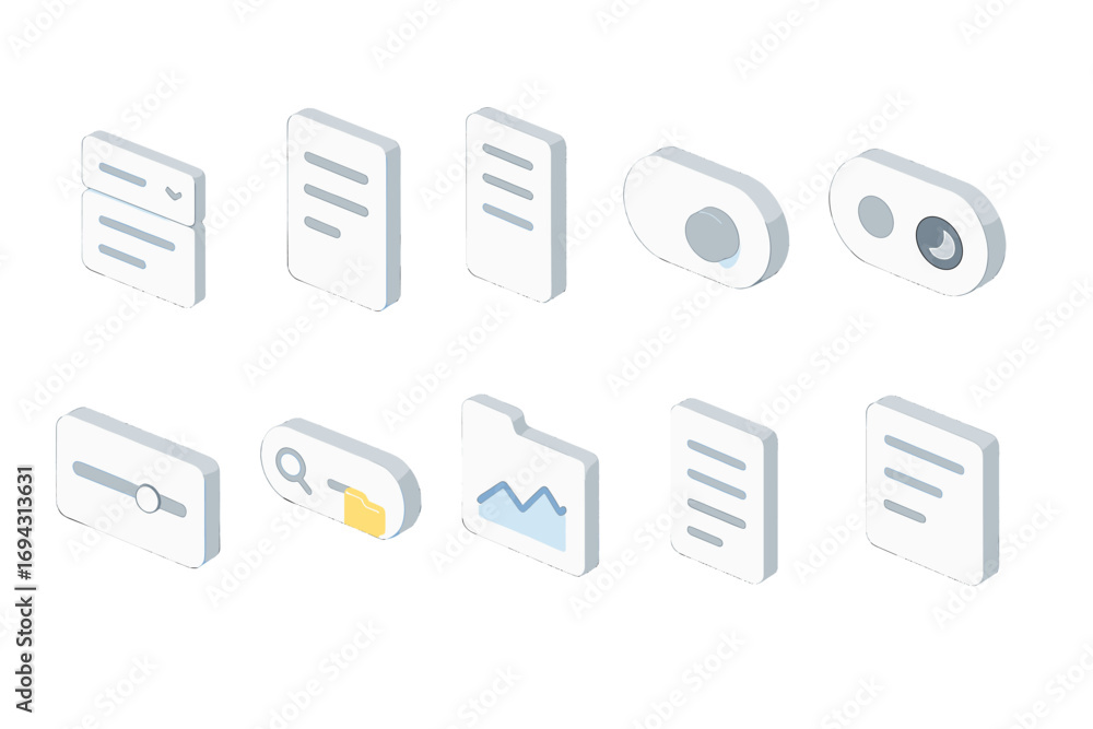 Poster file management 3d icon set. document, folder, and search icons collection
