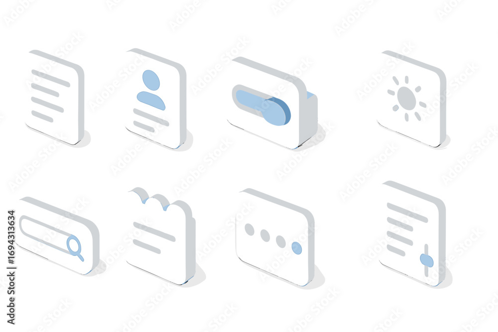 Poster user interface 3d icon set. ui elements, navigation, and control icons collection