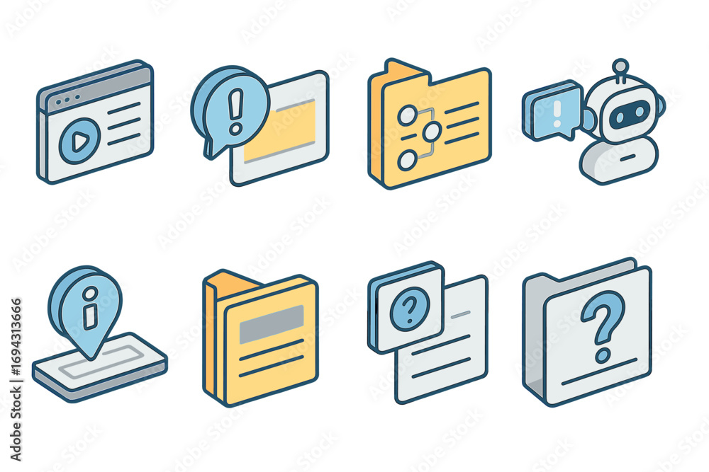 Poster software and technology outline icon set. apps, ai interfaces, and data visuals pack