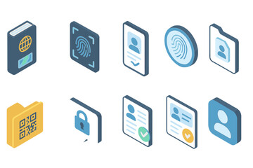 Security, privacy 3d icon set. fingerprint, id verification, lock icons collection