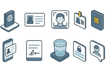 Security and identification 3d icon set. id, passport, access icons in 3d design